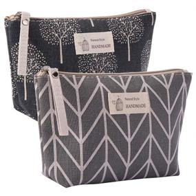 img 4 attached to Kimoli 2 Pcs Womens and Girls Stylish Canvas Makeup Bag - Spacious Cosmetic Bag Pouch with Zipper (Style-5)