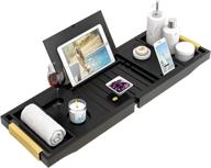 luxury bath caddy tray for tub - expandable board and book stand with premium leather grip and non-slip pat - bamboo bathtub table tray for adults - home spa and gift choice (black) logo