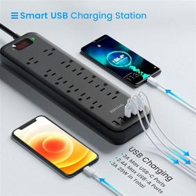 img 1 attached to 🔌 ЭПИЧНЫЙ Усилитель напряжения: 12 розеток переменного тока с 5 USB-портами - 6 футовый кабель, защита от перегрузок - Домашняя и офисная полоса питания.