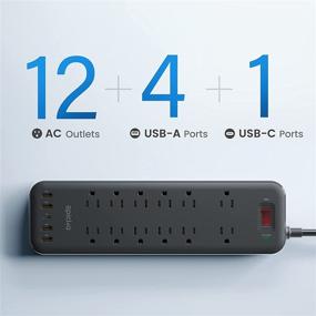 img 3 attached to 🔌 ЭПИЧНЫЙ Усилитель напряжения: 12 розеток переменного тока с 5 USB-портами - 6 футовый кабель, защита от перегрузок - Домашняя и офисная полоса питания.