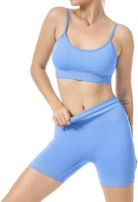 img 2 attached to 👩 JNINTH Women's Seamless Yoga Set: 2 Piece Workout Sport Bra and High Waist Shorts Legging Outfit Tracksuit for Ultimate Comfort and Style