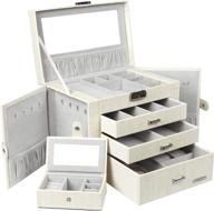 👑 homde jewelry box: elegant white wood grain organizer with small travel case and mirror for women and girls логотип