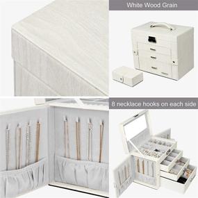 img 1 attached to 👑 Homde Jewelry Box: Elegant White Wood Grain Organizer with Small Travel Case and Mirror for Women and Girls