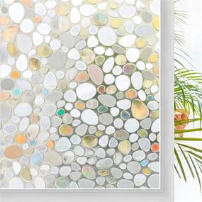 img 4 attached to 🌈 Haton Rainbow Window Film - Stained Glass Window Covering Static Cling Sticker Decal - Non-Adhesive Removable Privacy Film - Anti-UV Heat Control Sun Block for Home Office - Pebble Pattern Design - 17.5 x 78.7 Inches