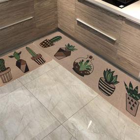 img 1 attached to 🌵 LISIBOOO 2 Piece Microfiber Kitchen Rugs: Soft Non-Slip Rubber Back Mat Set, Washable Doormat, Bathroom Runner, Area Carpet (Cactus Design, 17''x29''+17''x47'')