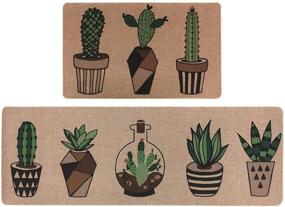 img 4 attached to 🌵 LISIBOOO 2 Piece Microfiber Kitchen Rugs: Soft Non-Slip Rubber Back Mat Set, Washable Doormat, Bathroom Runner, Area Carpet (Cactus Design, 17''x29''+17''x47'')