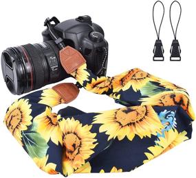 img 2 attached to 📷 Bohemia Floral Scarf Camera Strap - LIFEMATE DSLR Neck Strap with Sunflowers in Dark Blue - Universal Compatible