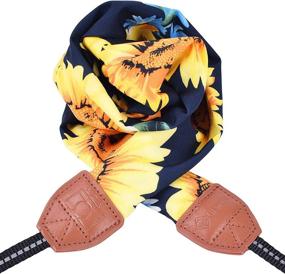 img 4 attached to 📷 Bohemia Floral Scarf Camera Strap - LIFEMATE DSLR Neck Strap with Sunflowers in Dark Blue - Universal Compatible