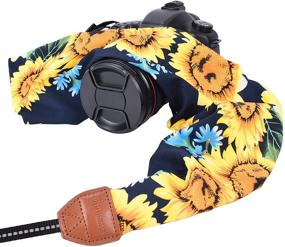 img 1 attached to 📷 Bohemia Floral Scarf Camera Strap - LIFEMATE DSLR Neck Strap with Sunflowers in Dark Blue - Universal Compatible