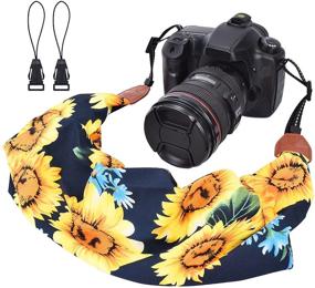 img 3 attached to 📷 Bohemia Floral Scarf Camera Strap - LIFEMATE DSLR Neck Strap with Sunflowers in Dark Blue - Universal Compatible