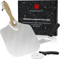 🍕 the pacity aluminum pizza peel set of 3 with wooden foldable handle – 12 inch metal large pizza paddle, pizza cutter wheel & pie server, ideal for baking and slicing pizza & pie pastry logo