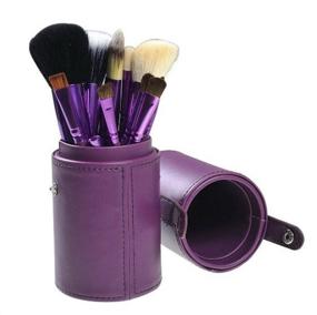 img 4 attached to 💄 Professional 12-Piece Makeup Brush Set | Face Cosmetic Brushes Kit | Make up Tools with Cup Holder Case (Romantic Purple)