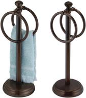 🛁 mdesign bronze fingertip towel holder stand - decorative bathroom vanity countertop display and storage for small guest towels or washcloths - pack of 2 with 2 hanging rings, 14.25" high logo