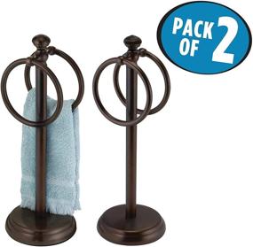 img 3 attached to 🛁 mDesign Bronze Fingertip Towel Holder Stand - Decorative Bathroom Vanity Countertop Display and Storage for Small Guest Towels or Washcloths - Pack of 2 with 2 Hanging Rings, 14.25" High