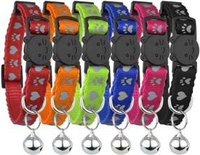 img 4 attached to 🐱 Enhanced Reflective Cat Collar: Set of 6 Safe & Stylish Breakaway Collars, Black Blue Red Orange Green Pink, with Bell - Paw Heart Design