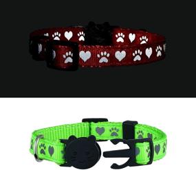 img 3 attached to 🐱 Enhanced Reflective Cat Collar: Set of 6 Safe & Stylish Breakaway Collars, Black Blue Red Orange Green Pink, with Bell - Paw Heart Design