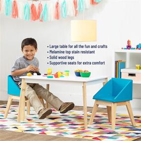 img 1 attached to Wildkin Kids White Modern Table and Chair Set: Mid-Century Activity Set with Stain-Resistant Top and Matching Blue Chairs