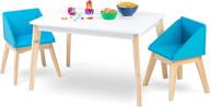 wildkin kids white modern table and chair set: mid-century activity set with stain-resistant top and matching blue chairs логотип