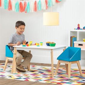 img 3 attached to Wildkin Kids White Modern Table and Chair Set: Mid-Century Activity Set with Stain-Resistant Top and Matching Blue Chairs