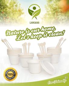 img 3 attached to 🥤 50-Pack of 4 oz Biodegradable Disposable Compostable Sugarcane Souffle Bagasse Cups with Lids and Cornstarch Spoons by LNK2015 - White, 75mm Diameter x 82mm Height