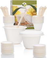 🥤 50-pack of 4 oz biodegradable disposable compostable sugarcane souffle bagasse cups with lids and cornstarch spoons by lnk2015 - white, 75mm diameter x 82mm height logo