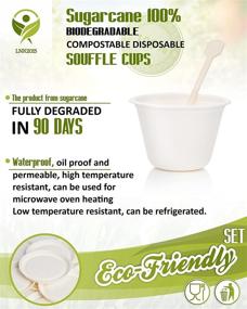 img 2 attached to 🥤 50-Pack of 4 oz Biodegradable Disposable Compostable Sugarcane Souffle Bagasse Cups with Lids and Cornstarch Spoons by LNK2015 - White, 75mm Diameter x 82mm Height