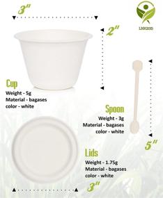 img 1 attached to 🥤 50-Pack of 4 oz Biodegradable Disposable Compostable Sugarcane Souffle Bagasse Cups with Lids and Cornstarch Spoons by LNK2015 - White, 75mm Diameter x 82mm Height