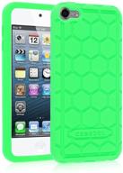 📱silicone case fintie для ipod touch 7 поколения, ipod touch 6 поколения, ipod touch 5 поколения - (серия honeycomb) ударопрочный, нескользящий мягкий защитный чехол для ipod touch, зеленый - светится в темноте логотип