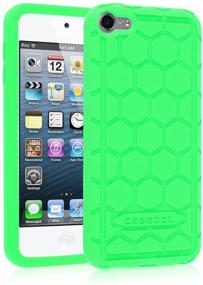 img 4 attached to 📱Silicone Case Fintie для iPod Touch 7 поколения, iPod Touch 6 поколения, iPod Touch 5 поколения - (Серия Honeycomb) Ударопрочный, нескользящий мягкий защитный чехол для iPod Touch, зеленый - светится в темноте