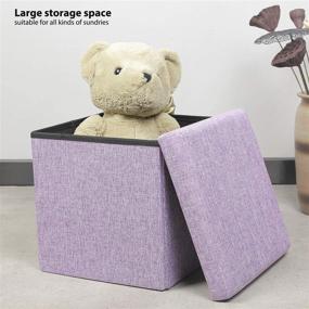 img 3 attached to 🔮 Light Purple Linen Storage Ottoman Cube - Small Coffee Table, Foot Rest Stool Seat, Folding Toys Chest - Collapsible for Kids - 11.8"x11.8"x11.8