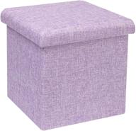 🔮 light purple linen storage ottoman cube - small coffee table, foot rest stool seat, folding toys chest - collapsible for kids - 11.8"x11.8"x11.8 logo