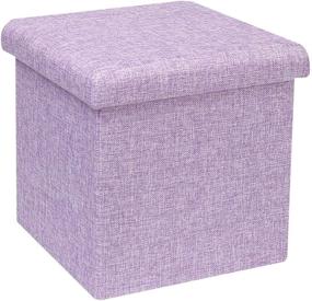 img 4 attached to 🔮 Light Purple Linen Storage Ottoman Cube - Small Coffee Table, Foot Rest Stool Seat, Folding Toys Chest - Collapsible for Kids - 11.8"x11.8"x11.8