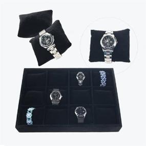 img 2 attached to 🐯 Xintan Tiger Watch Tray: 12 Slot Velvet Display Box for Jewelry Watches - Stackable & Stylish (Black)
