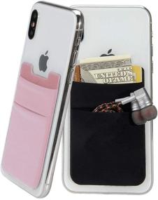 img 3 attached to Black and Pink Adhesive Stretchy Fabric Lycra Card Holder for Phone - Dual Slots Stick On Wallet Pocket for iPhone and Smartphones