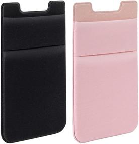 img 4 attached to Black and Pink Adhesive Stretchy Fabric Lycra Card Holder for Phone - Dual Slots Stick On Wallet Pocket for iPhone and Smartphones