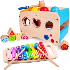 img 4 attached to Rolimate Hammering Pounding Shape Sorter Toy - Wooden Xylophone Educational Toy, Ideal Birthday Gift for 1 2 3+ Years Boy Girl Baby Toddler Kids, Developmental Montessori Learning Block Ball Toy, Enhancing Fine Motor Skills