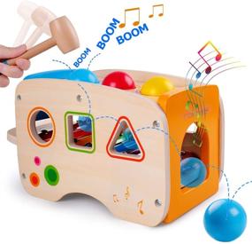 img 2 attached to Rolimate Hammering Pounding Shape Sorter Toy - Wooden Xylophone Educational Toy, Ideal Birthday Gift for 1 2 3+ Years Boy Girl Baby Toddler Kids, Developmental Montessori Learning Block Ball Toy, Enhancing Fine Motor Skills