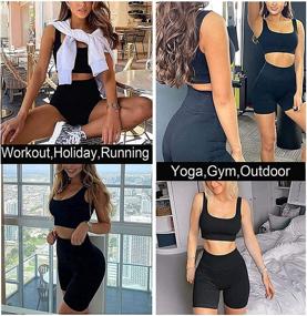 img 3 attached to Stylish and Comfy Ribbed Tank 2 Piece Seamless High Waist Gym Outfit for Women's Workouts