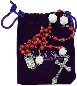 img 3 attached to 📿 Catholic Red Pearl Beads Rosary Necklace - Nazareth Store Jerusalem: Our Lady of Lourdes Medal & Cross NS