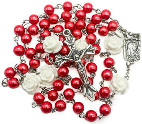 img 4 attached to 📿 Catholic Red Pearl Beads Rosary Necklace - Nazareth Store Jerusalem: Our Lady of Lourdes Medal & Cross NS