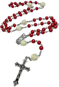 img 1 attached to 📿 Catholic Red Pearl Beads Rosary Necklace - Nazareth Store Jerusalem: Our Lady of Lourdes Medal & Cross NS