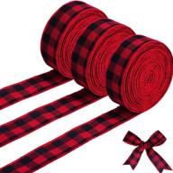 🎀 windbom buffalo plaid ribbons: 3 rolls of red and black wired edge ribbon for christmas crafts, decorations, and floral bows logo