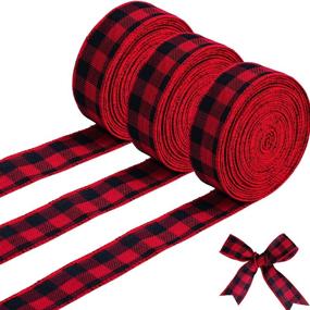 img 3 attached to 🎀 Windbom Buffalo Plaid Ribbons: 3 Rolls of Red and Black Wired Edge Ribbon for Christmas Crafts, Decorations, and Floral Bows