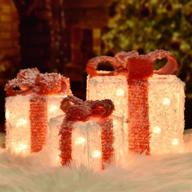 enchanting snow-covered christmas lighted gift boxes - set of 3 for festive home decor & outdoor pathways (red/white) logo