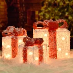 img 4 attached to Enchanting Snow-Covered Christmas Lighted Gift Boxes - Set of 3 for Festive Home Decor & Outdoor Pathways (Red/White)