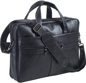 img 4 attached to 👜 Black Men's Leather Messenger Bag - 17.3" Laptop Briefcase Business Satchel Handbag Shoulder Bag for Men