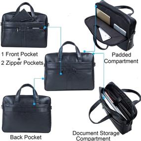 img 2 attached to 👜 Black Men's Leather Messenger Bag - 17.3" Laptop Briefcase Business Satchel Handbag Shoulder Bag for Men
