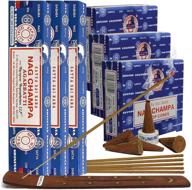 набор палочек индийского ароматического благовония nag champa - 3 пачки по 15 г с держателем для конусов - разнообразный набор для улучшенного ароматерапевтического опыта логотип