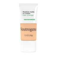 💁 neutrogena clear full coverage flawless matte cc cream - porcelain shade, oil-free face makeup with niacinamide - 1 fl oz logo