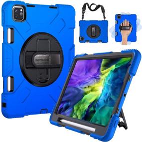 img 4 attached to SUPFIVES iPad Pro 11 inch Case 2020/2018 - Blue, with Apple Pencil Holder, 📱 Military Grade Protection, Heavy Duty Rugged Silicone Cover + Stand + Hand & Shoulder Strap